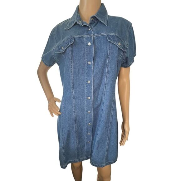 Vintage Xhilaration Y2K Button Up Denim Mini Dress With Pearl Buttons - Picture 1 of 4